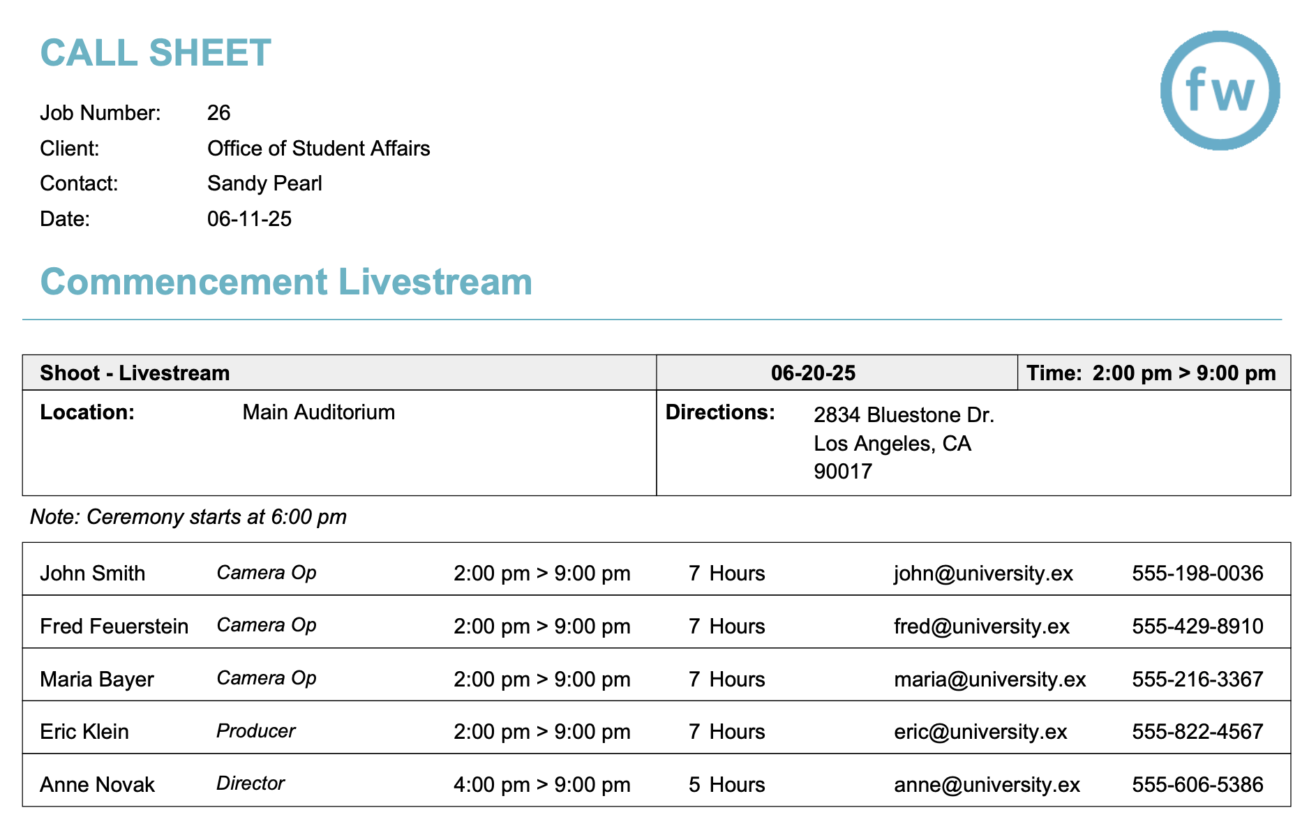 CallSheet-Uni Screenshot